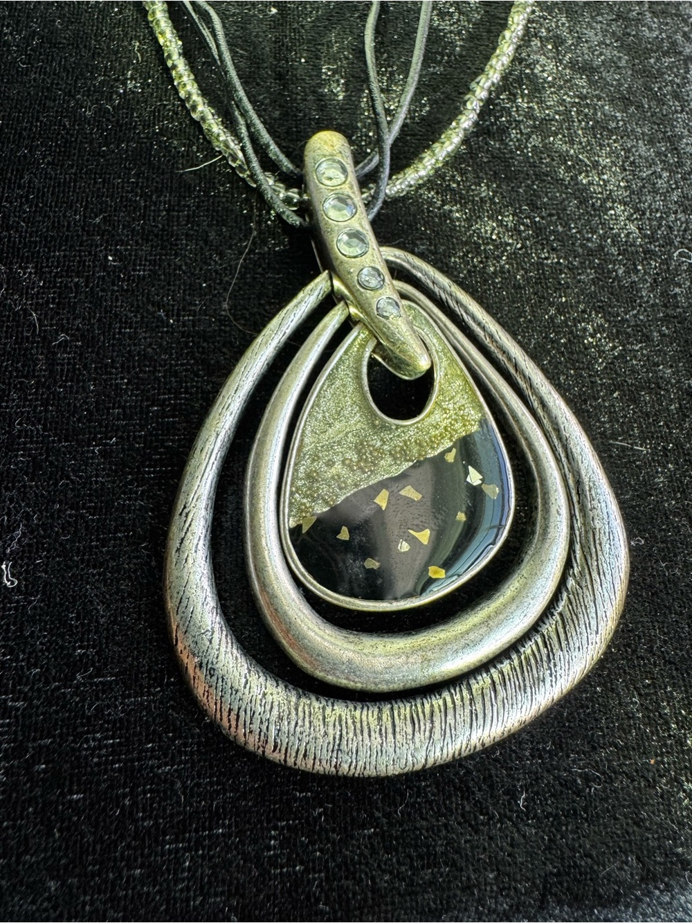 Laura Ashley Silver Tone Pendant Necklace Multi Strand Rhinestone Modern Boho
